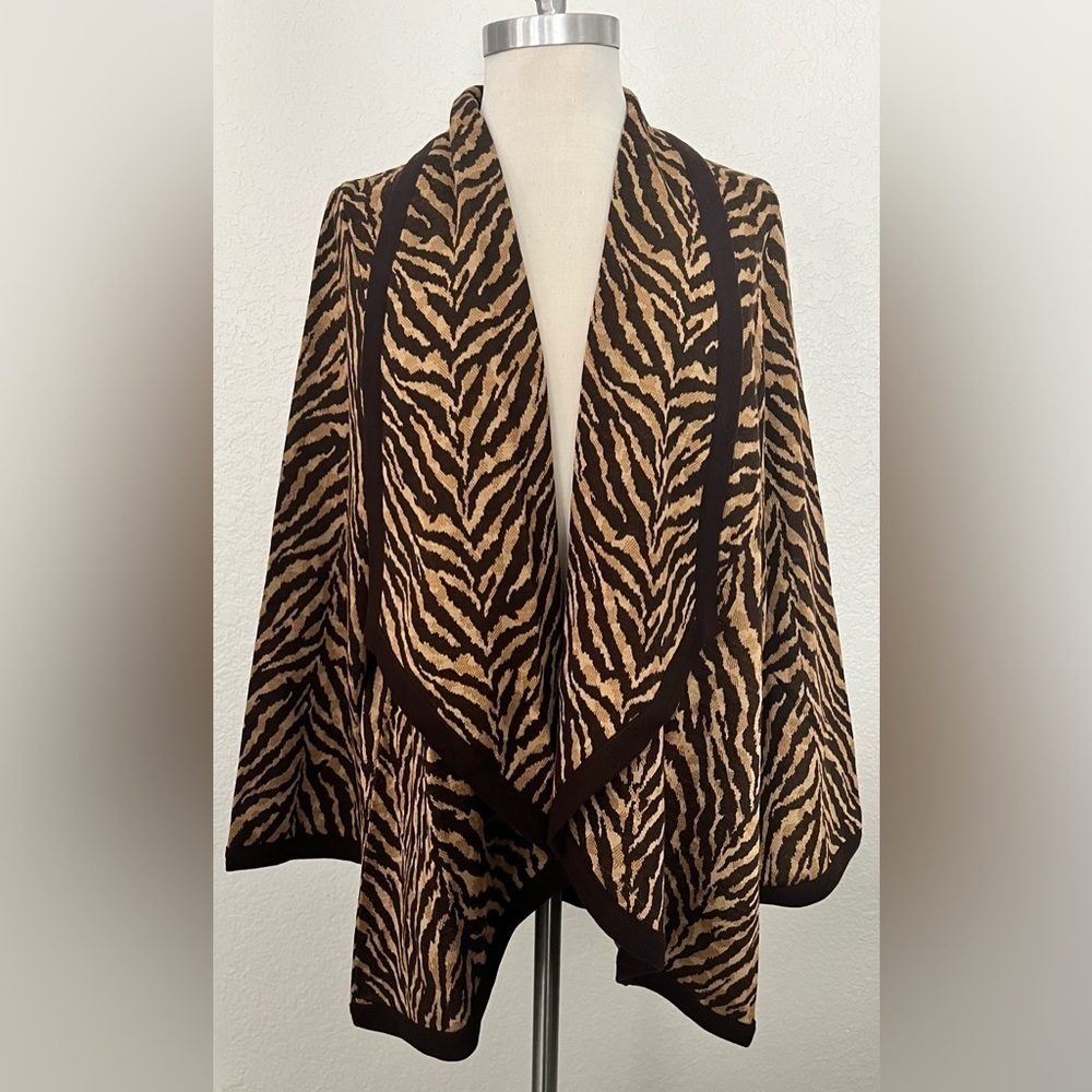 Nina Leonard open cardigan animal tiger print women’s size Large QVC style - Picture 1 of 6